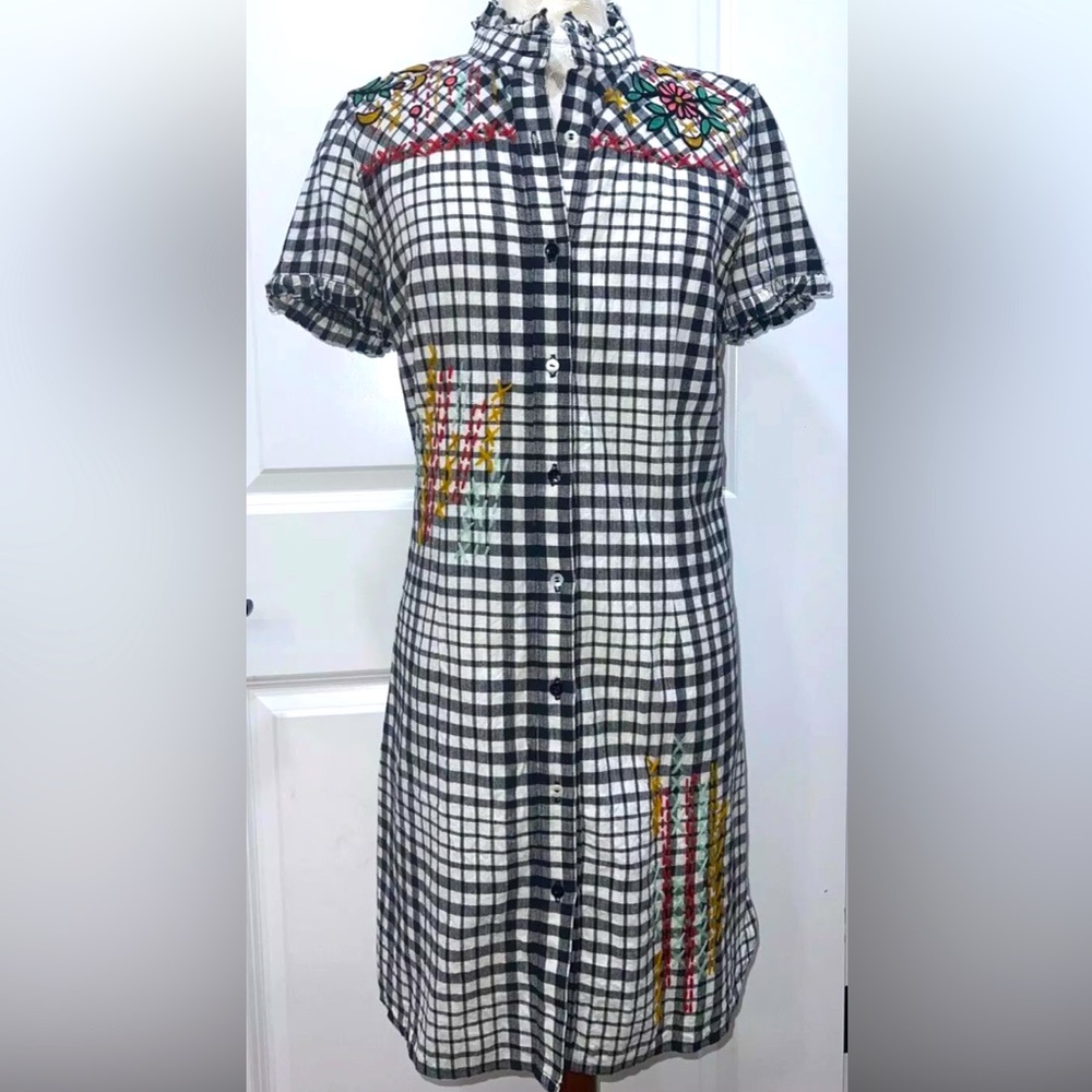 Double D Ranch Checkered Dress with Multicolor Embroidery
